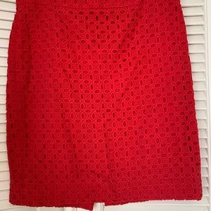 JCrew red eyelet pencil skirt